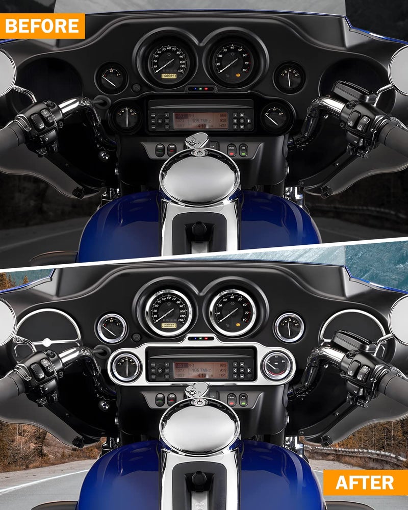PBYMT 9 Pcs Stereo Accent Speedometer Speaker Trim Circle Covers Compatible with Harley Touring Electra Street Glide Trike Models 1996-2013 - Image 5